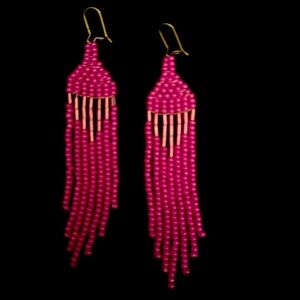 NWT Native Style Pink Glass Seed Beaded Earrings 1pr Hand Made Dangle